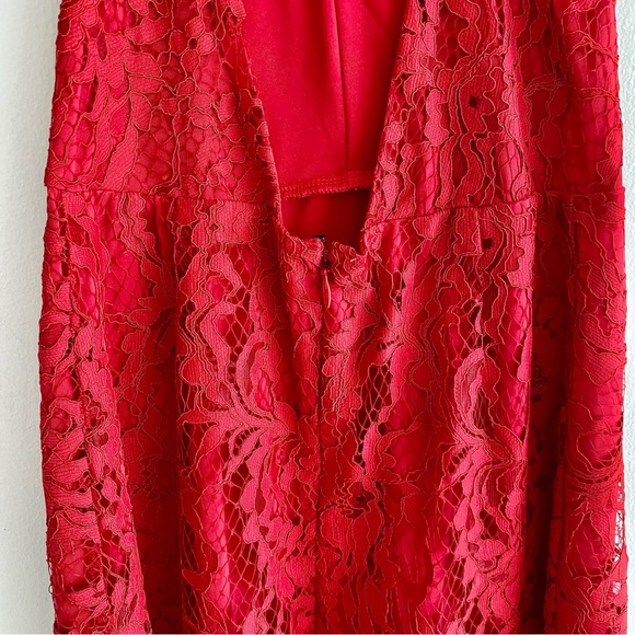 For Love and Lemons X Revolve Maui Waui Red Lace Asymmetrical Dress Size Small - Picture 9 of 12